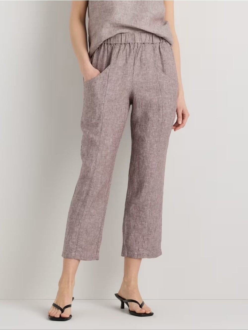 ❤️ QUINCE 100% EUROPEAN LINEN TAPERED ANKLE PANTS IN TAUPE BROWN CHAMBRAY, SMALL